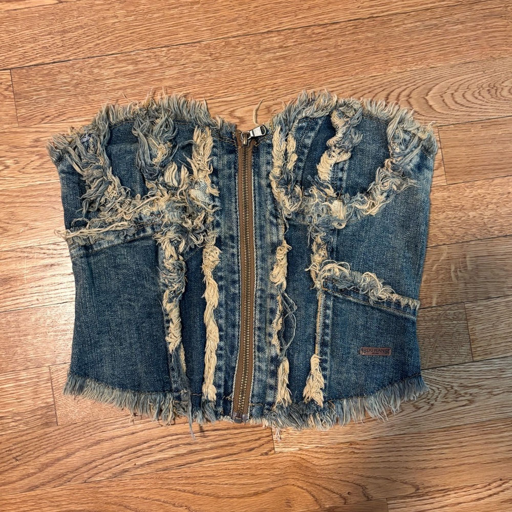 BDG Distressed Denim Bustier Top